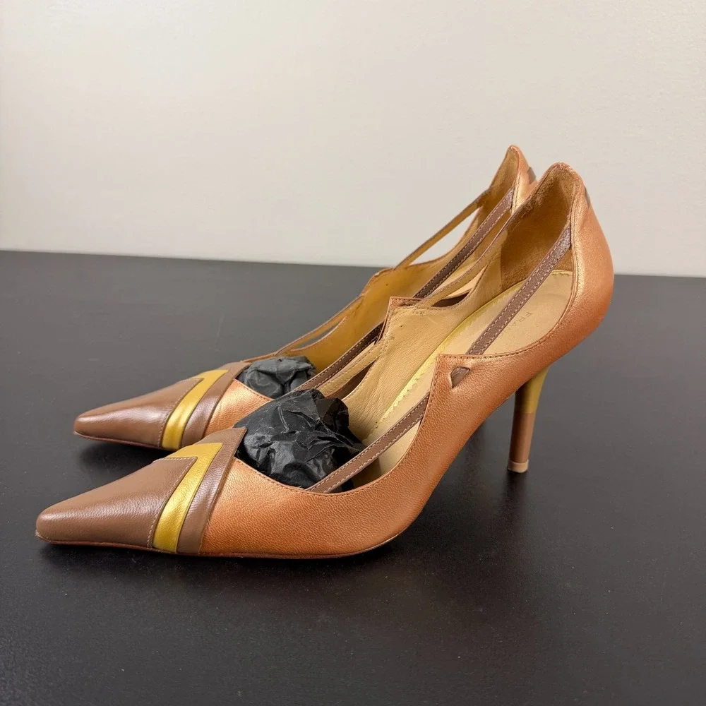 Francesca Giobbi Pump Heels Women's 7/ EU37 Brown Pointed Toe Genuine Leather